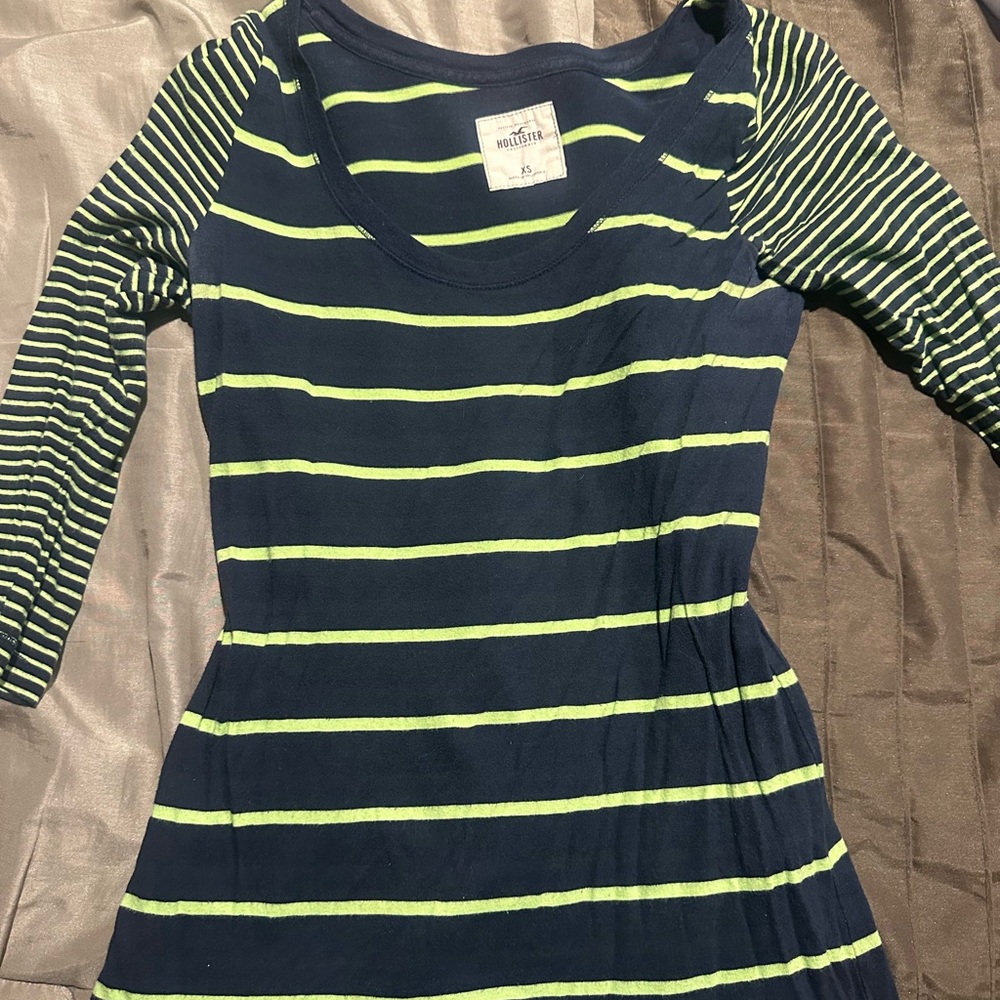 Navy and Green Striped Shirt